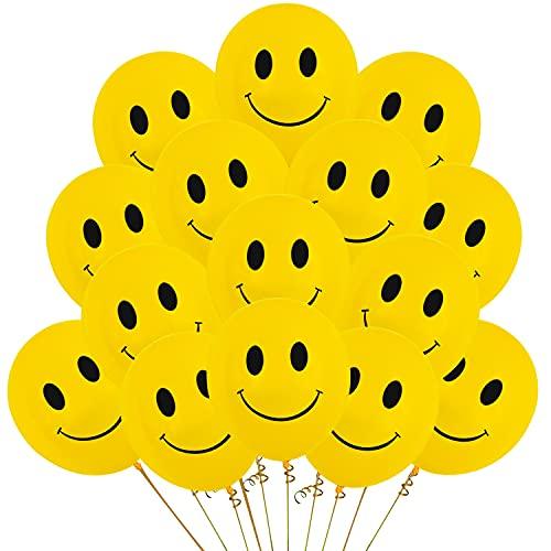 Yellow Smiley Face Balloons 12" 30 Pcs Printed Latex Balloons Brightly colored Emoji Balloon for Kid Birthday Party Children Cartoon Theme Decoration Party Supplies - Lasercutwraps Shop