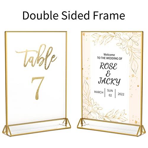 6pcs Clear Acrylic Sign Holder with Gold Borders for Wedding Table Numbers - Lasercutwraps Shop