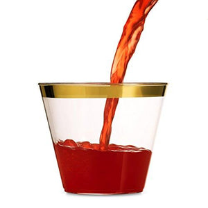 100 Gold Plastic Cups 9 Oz Clear Plastic Cups for Wedding and Birthday Decorations - Lasercutwraps Shop