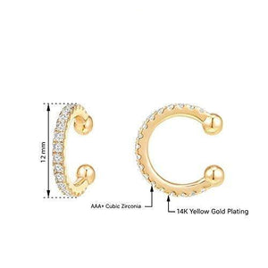 14K Gold Plated 925 Sterling Silver Cubic Zirconia Sparkling Round Huggie Ear Cuff Earrings in Rose Gold, White Gold and Yellow Gold - Lasercutwraps Shop