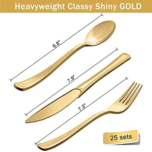 Set of 25 Pink and Gold Disposable Dinnerware for Baby Shower Wedding Party - Lasercutwraps Shop