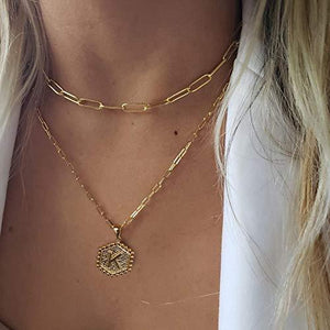 Dainty Layering Initial Necklaces for Women, 14K Gold Plated Paperclip Chain Necklace - Lasercutwraps Shop