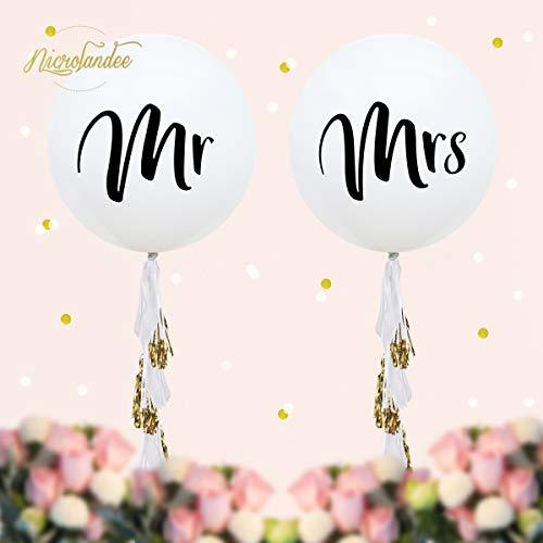 36 Inch Giant Wedding Balloons Mr. & Mrs. White balloons with Two Paper Tassel Garlands for Engagement Party Decorations Bachelorette Party Decorations - Lasercutwraps Shop