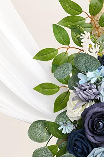 Dusty Blue Artificial Wedding Arch Flowers Kit(Pack of 3), with 26Ft Shiny White Wedding Arch Draping Fabric - Lasercutwraps Shop