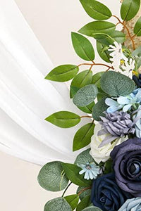 Dusty Blue Artificial Wedding Arch Flowers Kit(Pack of 3), with 26Ft Shiny White Wedding Arch Draping Fabric - Lasercutwraps Shop