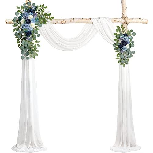 Dusty Blue Artificial Wedding Arch Flowers Kit(Pack of 3), with 26Ft Shiny White Wedding Arch Draping Fabric - Lasercutwraps Shop