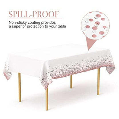 6Pcs Disposable Plastic Tablecloths with Rose Gold Dots for Wedding and Bridal Shower - Lasercutwraps Shop