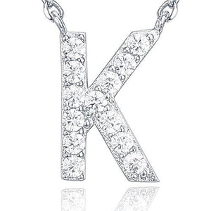 14K White Gold Plated Cubic Zirconia Initial Necklace | Letter Necklaces for Women - Lasercutwraps Shop