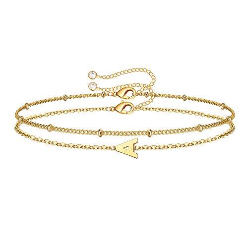 Dainty Gold Initial Bracelets for Women, 14K Gold Plated Dainty Personalized Gold Bracelets Initial Bracelets for Women Teen Girls - Lasercutwraps Shop