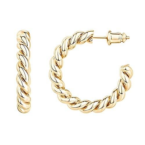 14K Gold Plated 925 Sterling Silver Twisted Rope Round Hoop Earrings in Yellow Gold - Lasercutwraps Shop