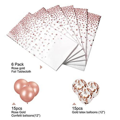 6Pcs Disposable Plastic Tablecloths with Rose Gold Dots for Wedding and Bridal Shower - Lasercutwraps Shop