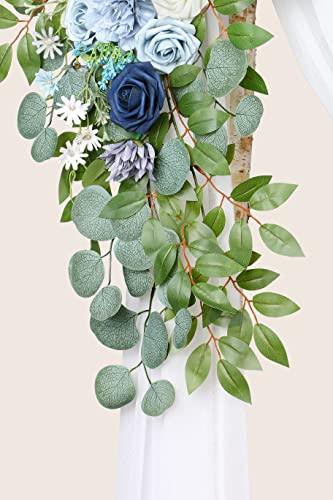 Dusty Blue Artificial Wedding Arch Flowers Kit(Pack of 3), with 26Ft Shiny White Wedding Arch Draping Fabric - Lasercutwraps Shop