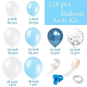 Blue Balloon Garland Arch Kit - 126 Pieces/PCS Metallic Blue White and Silver Confetti Latex Balloons for Baby Shower Birthday - Lasercutwraps Shop