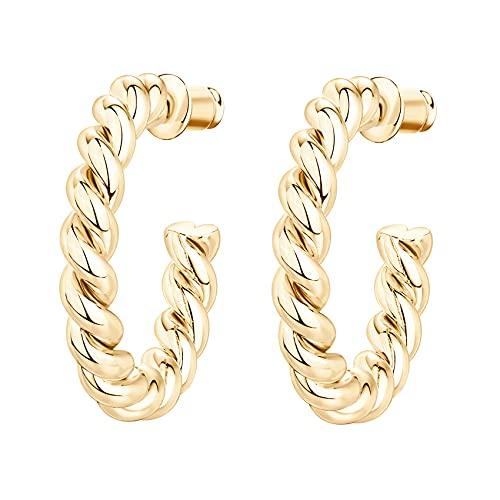 14K Gold Plated 925 Sterling Silver Twisted Rope Round Hoop Earrings in Yellow Gold - Lasercutwraps Shop