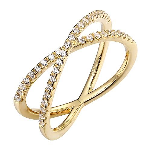 14K Gold Plated X Ring CZ Simulated Diamond Criss Cross Ring - Lasercutwraps Shop