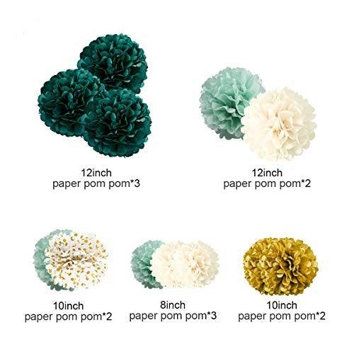 Wedding Party Decorations - 12 PCS Green Ivory Tissue Paper Pom Poms for Neutral Baby Shower, Birthday, Bridal Showers, Rustic Wedding Decorations - Lasercutwraps Shop