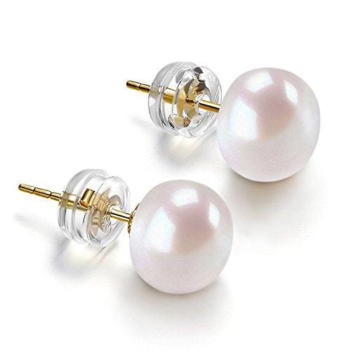 14K Gold Freshwater Cultured White Button Pearl Stud Earrings - Lasercutwraps Shop