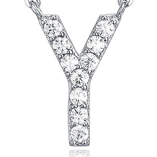 14K White Gold Plated Cubic Zirconia Initial Necklace | Letter Necklaces for Women - Lasercutwraps Shop