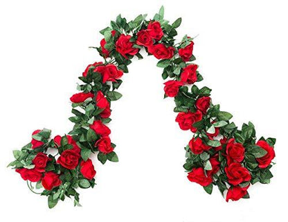 2 Pack (16FT) Artificial Rose Vine Flowers Plants Fake Flower Vine for Wedding Home Party Garden Craft Art Decor Red - Lasercutwraps Shop