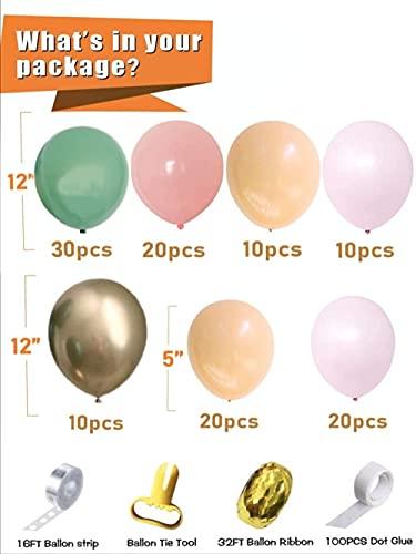 126 Pieces Sage Green Peach Blush Pink Balloon Garland Arch Kit - Lasercutwraps Shop