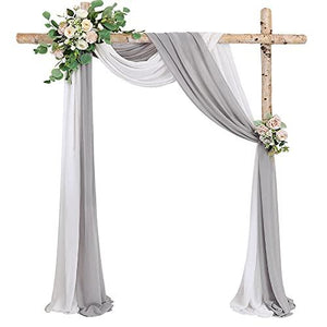 Wedding Arch Drapes 2 Panels 6 Yards White and Gray Sheer Chiffon Fabric Drapery Wedding Backdrop Decor - Lasercutwraps Shop