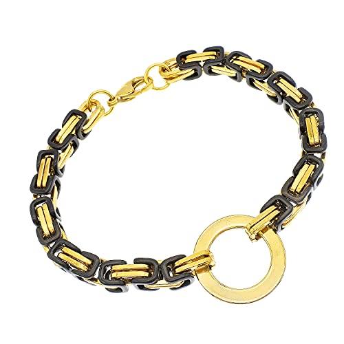 Bracelets For Women Gold Black Byzantine Chain Stainless Steel Jewelry Charm Round Hand Chain Small Circle Gold Black - Lasercutwraps Shop