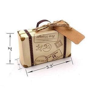 50pcs Mini Suitcase Favor Box Party Favor Candy Box, Vintage Kraft Paper with Tags and Burlap Twine for Wedding/Travel Themed Party/Bridal Shower Decoration - Lasercutwraps Shop