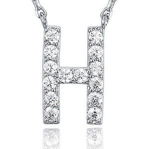 14K White Gold Plated Cubic Zirconia Initial Necklace | Letter Necklaces for Women - Lasercutwraps Shop