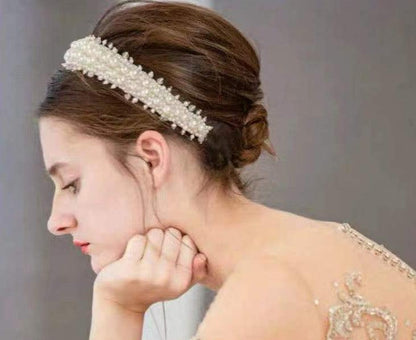 White Elegant Velvet Pearl Wedding Headband - Lasercutwraps Shop