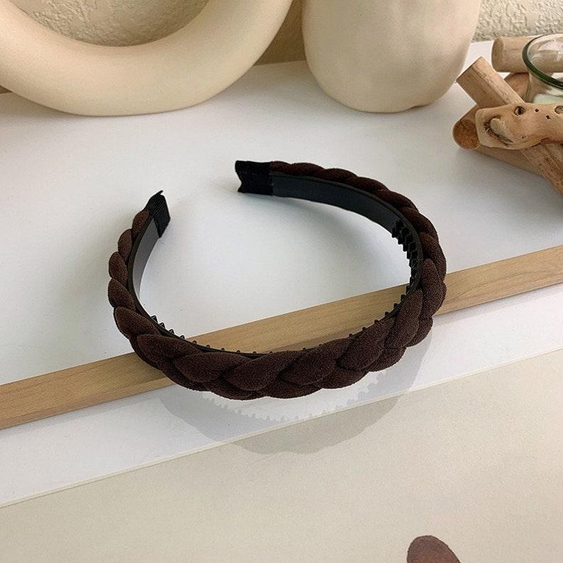Neutral Brown Color Tone Braided Headband, Faux Suede Fabric Covered Headbands - Lasercutwraps Shop