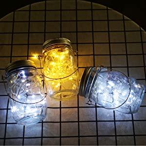 10pcs Solar Mason Jar Lid Lights, 30 LED Waterproof Firefly Fairy Lights with Hangers(No Jars) for Weddings - Lasercutwraps Shop