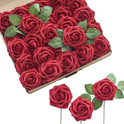 Artificial Flowers 25 Pcs Fake Red Roses Foam Roses with Stems for DIY Wedding Bouquets Party Home Decor Valentines Day - Lasercutwraps Shop