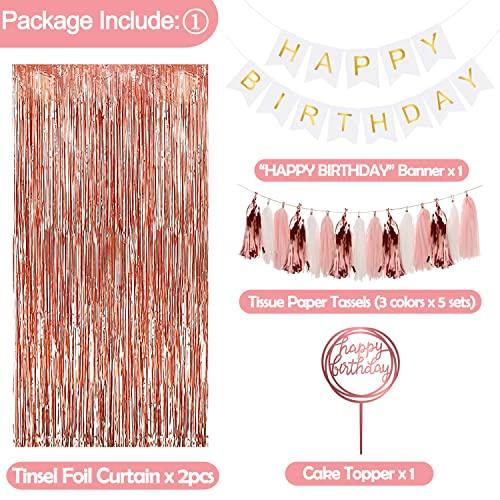 Rose Gold Birthday Decorations Set - Paper Pom Poms, Tassel Garland for Birthday Party Decorations - Lasercutwraps Shop