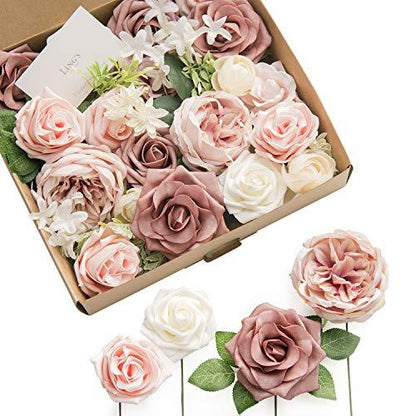 Garden Dusty Rose 25 pcs Artificial Wedding Flowers Combo for Wedding Bouquets Centerpieces - Lasercutwraps Shop