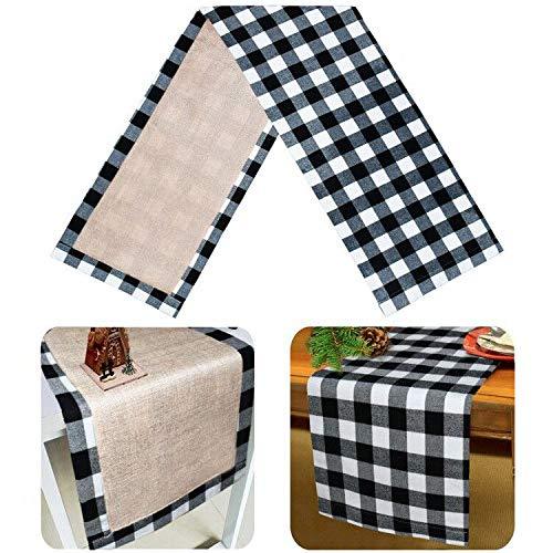 Buffalo Plaid Table Runner, Reversible Burlap & Cotton Table Runner for Christmas Holiday Birthday Party Home Decoration - Lasercutwraps Shop