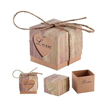 Rustic Candy Boxes,50pcs Wedding Favor Boxes,Love Kraft Bonbonniere Paper Gift Boxes with Burlap Jute Twine for Bridal Shower Wedding Christmas Decorations - Lasercutwraps Shop