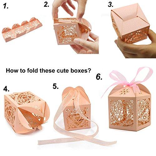 100 Pack Love Heart Laser Cut Wedding Party Favor Box Candy Bag Chocolate Gift Boxes Bridal Birthday Shower Bomboniere with Ribbons (White, 100) - Lasercutwraps Shop