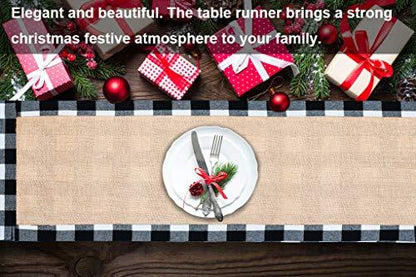 Buffalo Plaid Table Runner, Reversible Burlap & Cotton Table Runner for Christmas Holiday Birthday Party Home Decoration - Lasercutwraps Shop