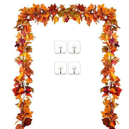 2 Pack Fall Garland Maple Leaf, 5.9Ft/Piece Hanging Vine Garland Artificial Autumn Foliage Garland Thanksgiving Decor for Home Wedding Fireplace Party Christmas - Lasercutwraps Shop