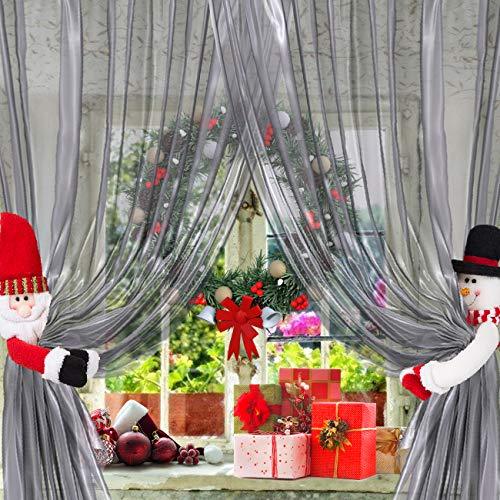 2 Pack Christmas Curtain Buckle Doll Santa & Snowman Creative Curtain Tieback Hold Back Fastener,Christmas Wine Bottle Topper for Xmas Holiday Home Window Decorations - Lasercutwraps Shop