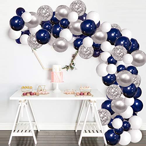 Silver Blue Balloons Garland Kit, 120 pcs Navy Blue and Silver Confetti White Balloons Arch Wedding Birthday Decoration - Lasercutwraps Shop