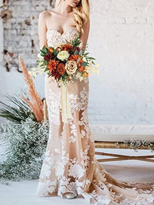 Burnt Orange Bridal Bouquet of Flowers for Wedding Artificial Flowers Silk Rose - Lasercutwraps Shop