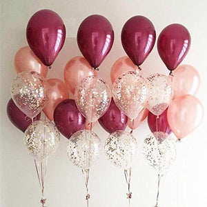 62 Pieces Rose Gold Burgundy Confetti Balloons Kit, 12 Inch Rose Gold Confetti Burgundy Rose Gold Latex Balloons with Balloon Ribbon for Wedding Birthday Girl Party - Lasercutwraps Shop
