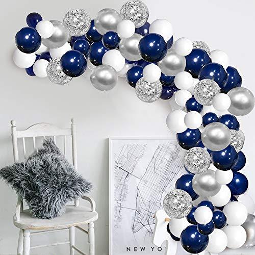 Silver Blue Balloons Garland Kit, 120 pcs Navy Blue and Silver Confetti White Balloons Arch Wedding Birthday Decoration - Lasercutwraps Shop