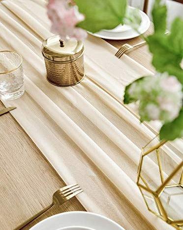 Gorgeous Light Gold Table Runner 28x120 Inch for Beige Romantic Wedding Decor, Bridal Shower, Baby Shower, Birthday Party Table Decorations - Lasercutwraps Shop