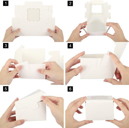 50pcs 4x4x2.5 Inches White Bakery Boxes with Window, Cookie Boxes, Mini Cake Boxes, Dessert - Lasercutwraps Shop