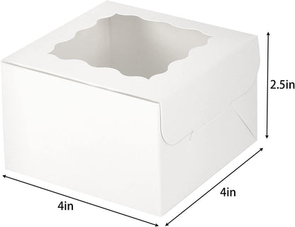 50pcs 4x4x2.5 Inches White Bakery Boxes with Window, Cookie Boxes, Mini Cake Boxes, Dessert - Lasercutwraps Shop