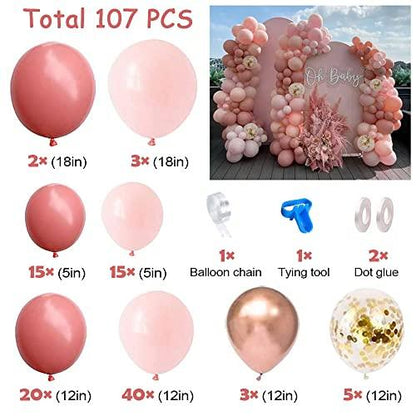 107PCS Retro Pink Balloon Garland Kits Dusty Matte Balloons Arch for Girls Birthday Party Baby Shower Wedding - Lasercutwraps Shop