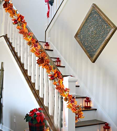 2 Pack Fall Garland Maple Leaf, 5.9Ft/Piece Hanging Vine Garland Artificial Autumn Foliage Garland Thanksgiving Decor for Home Wedding Fireplace Party Christmas - Lasercutwraps Shop