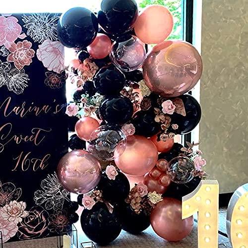 Rose Gold Balloon Garland Arch Kit Black and Rose Gold Confetti Latex Balloon - Lasercutwraps Shop